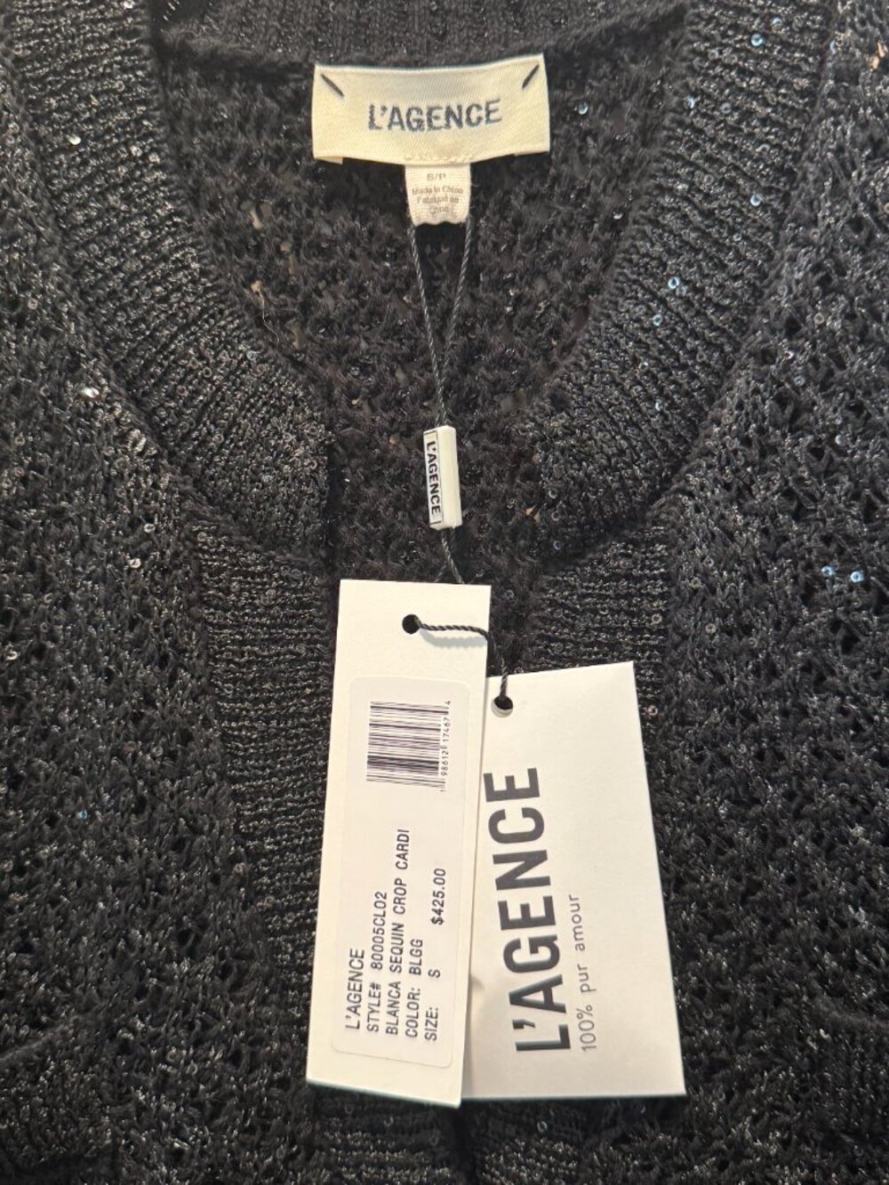 L'AGENCE Blanca Sequin Cardigan Black Gunmetal/Gold - Picture 3 of 6